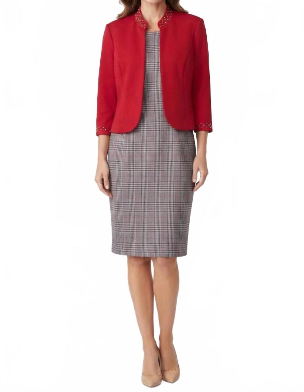 NEW MAYA BROOKE cropped jacket dress 2-piece set in black crimson